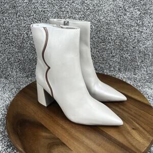 Seychelles Broken Promises Leather Boots Womens Size 10 Beige Chunky Heel Zip
